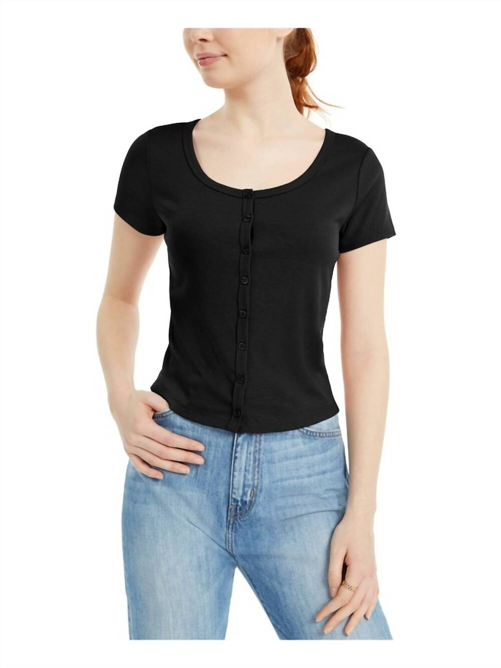 NEW HIPPIE ROSE button front design top in black